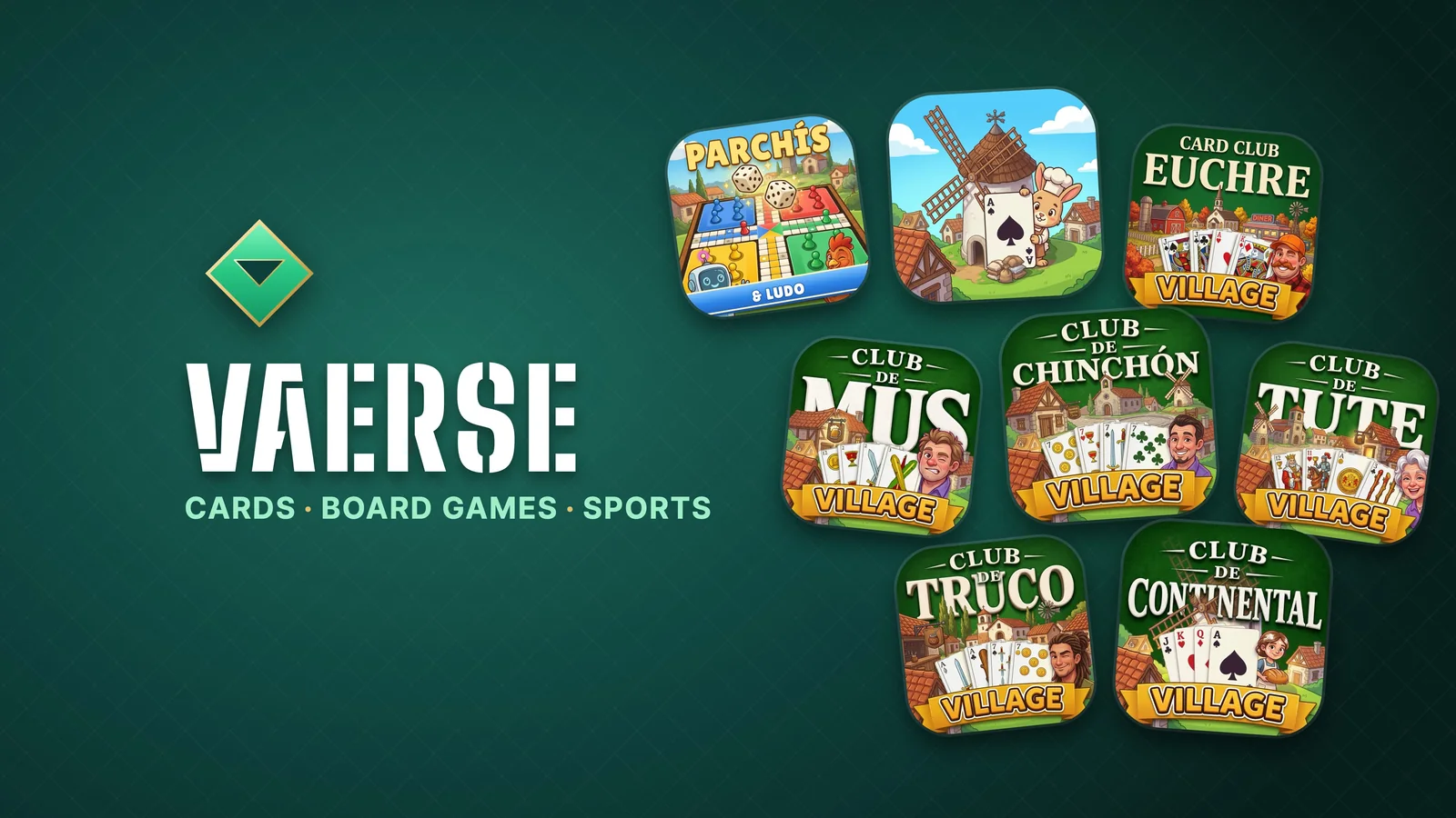Vaerse · Cards · Board games · Sports
